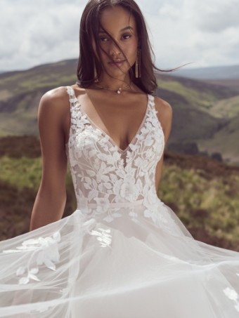 Rebecca Ingram Matilda #1 Ivory over Soft Blush (gown with Natural Illusion) thumbnail